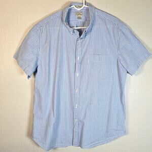 J Crew Organic Cotton Shirt Men's XL Blue Stripe Seersucker Classic Coastal Prep
